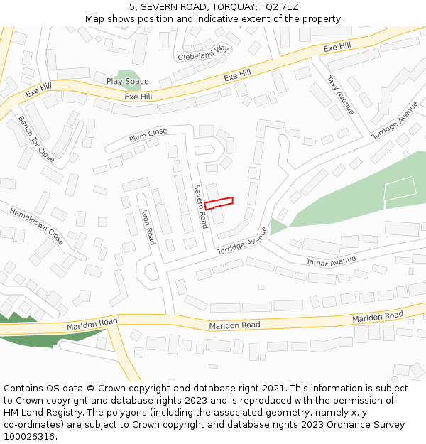 5, SEVERN ROAD, TORQUAY, TQ2 7LZ: Location map and indicative extent of plot