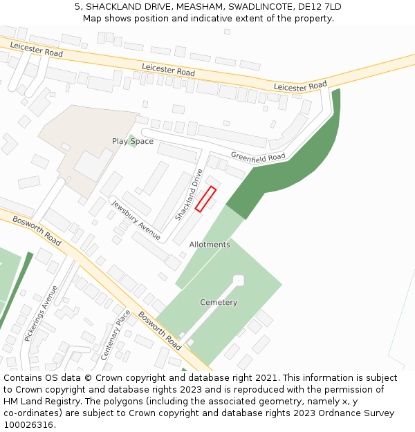5, SHACKLAND DRIVE, MEASHAM, SWADLINCOTE, DE12 7LD: Location map and indicative extent of plot