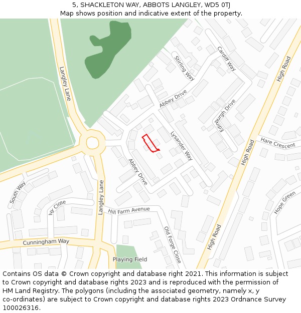 5, SHACKLETON WAY, ABBOTS LANGLEY, WD5 0TJ: Location map and indicative extent of plot