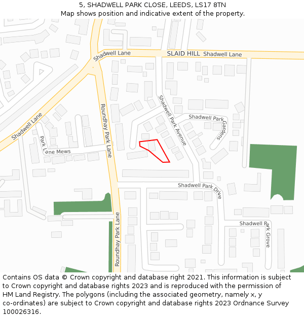 5, SHADWELL PARK CLOSE, LEEDS, LS17 8TN: Location map and indicative extent of plot