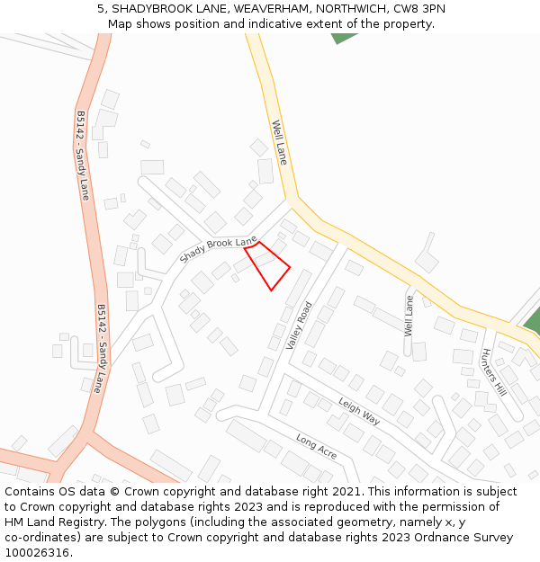 5, SHADYBROOK LANE, WEAVERHAM, NORTHWICH, CW8 3PN: Location map and indicative extent of plot