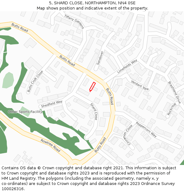5, SHARD CLOSE, NORTHAMPTON, NN4 0SE: Location map and indicative extent of plot