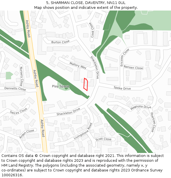 5, SHARMAN CLOSE, DAVENTRY, NN11 0UL: Location map and indicative extent of plot