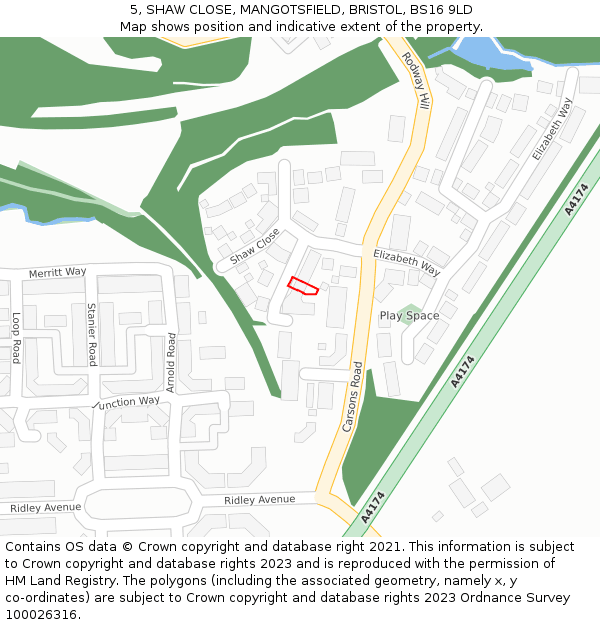 5, SHAW CLOSE, MANGOTSFIELD, BRISTOL, BS16 9LD: Location map and indicative extent of plot