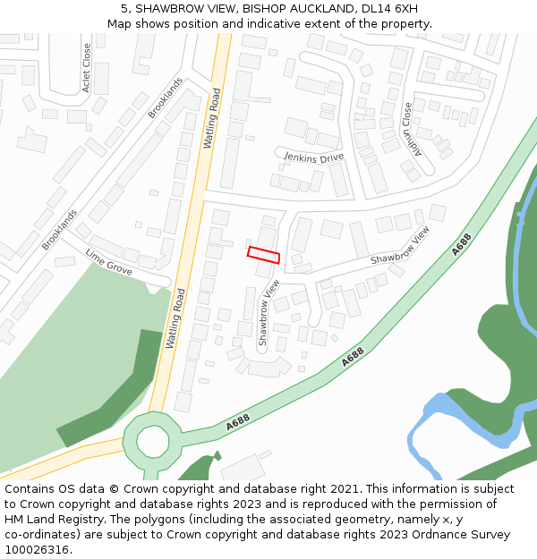 5, SHAWBROW VIEW, BISHOP AUCKLAND, DL14 6XH: Location map and indicative extent of plot