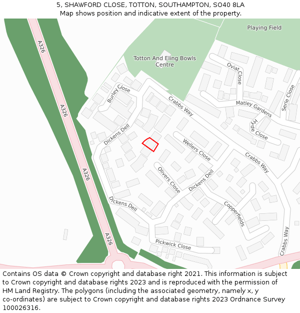 5, SHAWFORD CLOSE, TOTTON, SOUTHAMPTON, SO40 8LA: Location map and indicative extent of plot