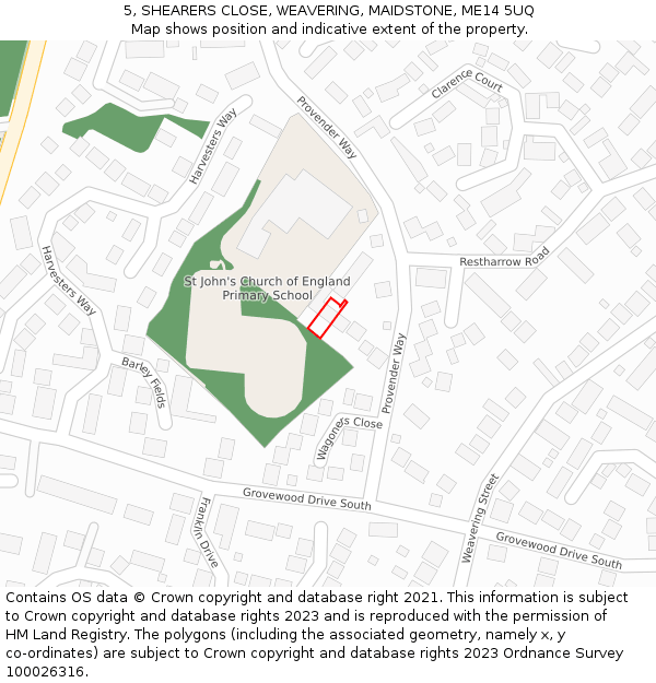 5, SHEARERS CLOSE, WEAVERING, MAIDSTONE, ME14 5UQ: Location map and indicative extent of plot
