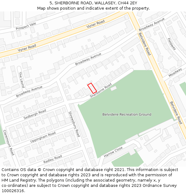 5, SHERBORNE ROAD, WALLASEY, CH44 2EY: Location map and indicative extent of plot