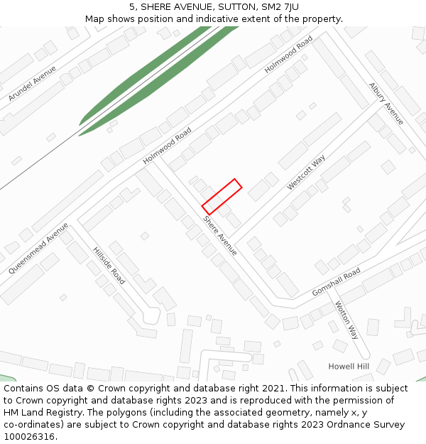 5, SHERE AVENUE, SUTTON, SM2 7JU: Location map and indicative extent of plot
