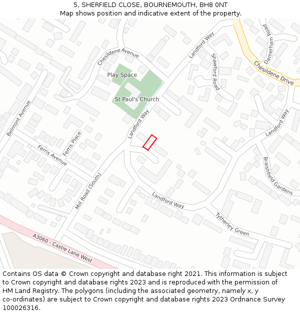 5, SHERFIELD CLOSE, BOURNEMOUTH, BH8 0NT: Location map and indicative extent of plot