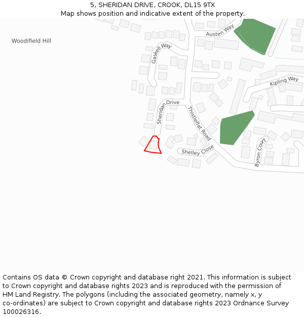5, SHERIDAN DRIVE, CROOK, DL15 9TX: Location map and indicative extent of plot