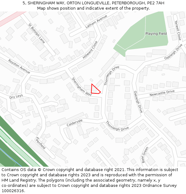 5, SHERINGHAM WAY, ORTON LONGUEVILLE, PETERBOROUGH, PE2 7AH: Location map and indicative extent of plot