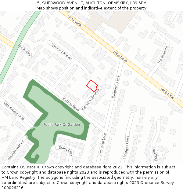 5, SHERWOOD AVENUE, AUGHTON, ORMSKIRK, L39 5BA: Location map and indicative extent of plot