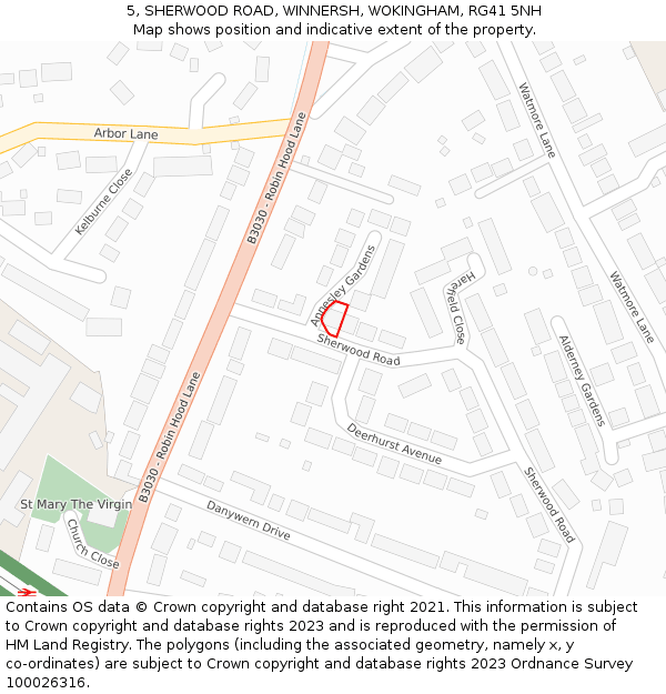 5, SHERWOOD ROAD, WINNERSH, WOKINGHAM, RG41 5NH: Location map and indicative extent of plot