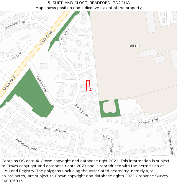 5, SHETLAND CLOSE, BRADFORD, BD2 1HA: Location map and indicative extent of plot