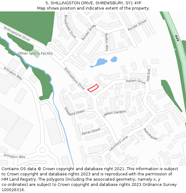 5, SHILLINGSTON DRIVE, SHREWSBURY, SY1 4YP: Location map and indicative extent of plot
