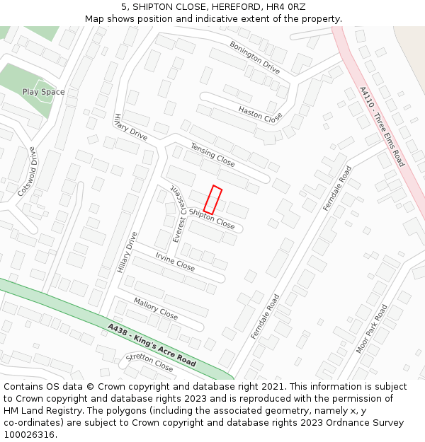 5, SHIPTON CLOSE, HEREFORD, HR4 0RZ: Location map and indicative extent of plot