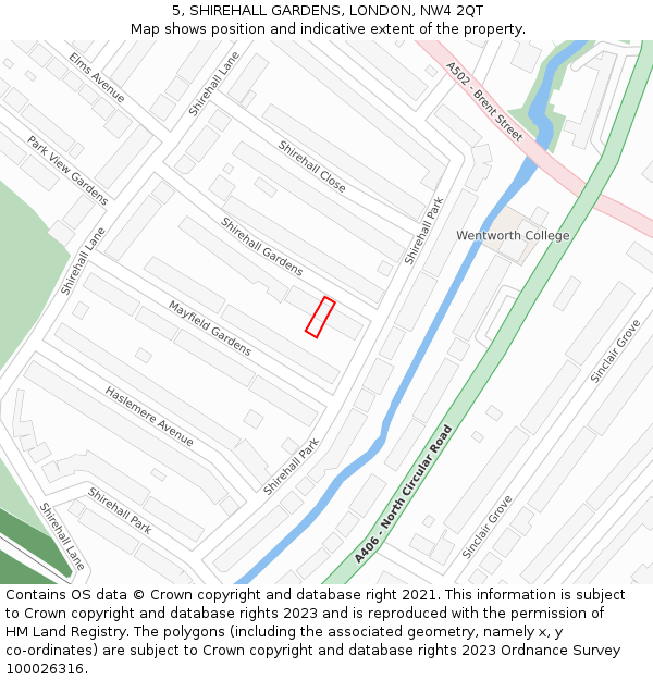 5, SHIREHALL GARDENS, LONDON, NW4 2QT: Location map and indicative extent of plot