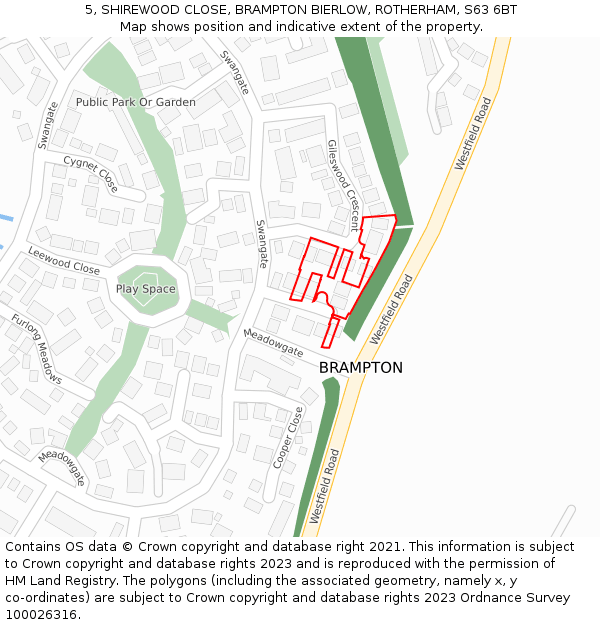 5, SHIREWOOD CLOSE, BRAMPTON BIERLOW, ROTHERHAM, S63 6BT: Location map and indicative extent of plot