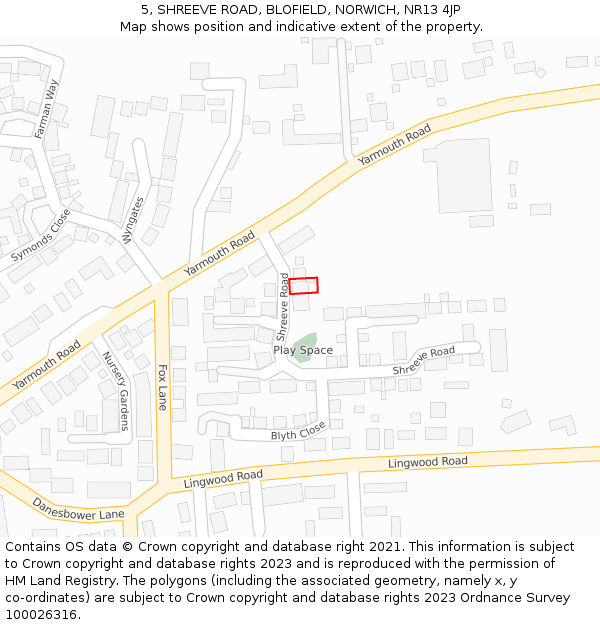 5, SHREEVE ROAD, BLOFIELD, NORWICH, NR13 4JP: Location map and indicative extent of plot
