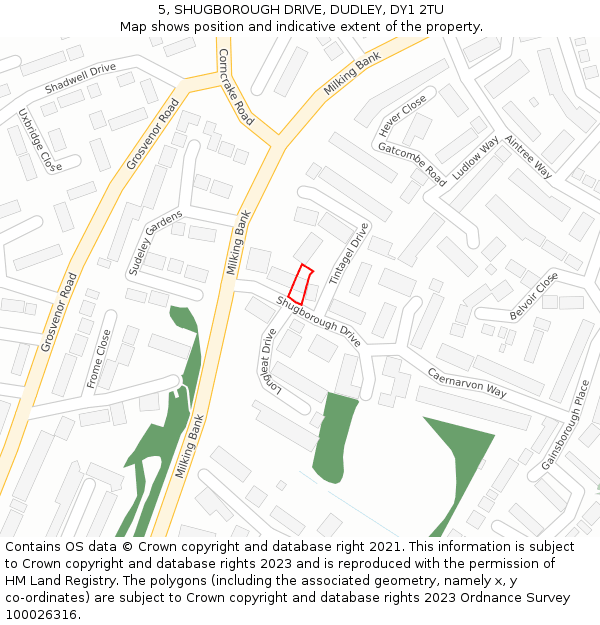 5, SHUGBOROUGH DRIVE, DUDLEY, DY1 2TU: Location map and indicative extent of plot