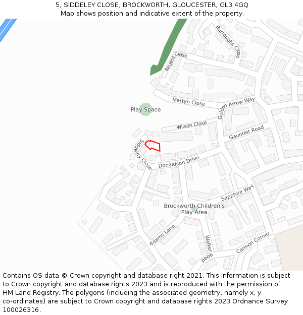5, SIDDELEY CLOSE, BROCKWORTH, GLOUCESTER, GL3 4GQ: Location map and indicative extent of plot