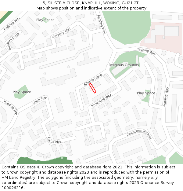 5, SILISTRIA CLOSE, KNAPHILL, WOKING, GU21 2TL: Location map and indicative extent of plot