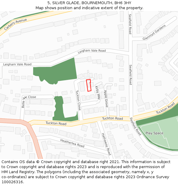 5, SILVER GLADE, BOURNEMOUTH, BH6 3HY: Location map and indicative extent of plot