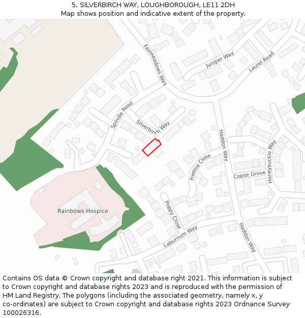 5, SILVERBIRCH WAY, LOUGHBOROUGH, LE11 2DH: Location map and indicative extent of plot