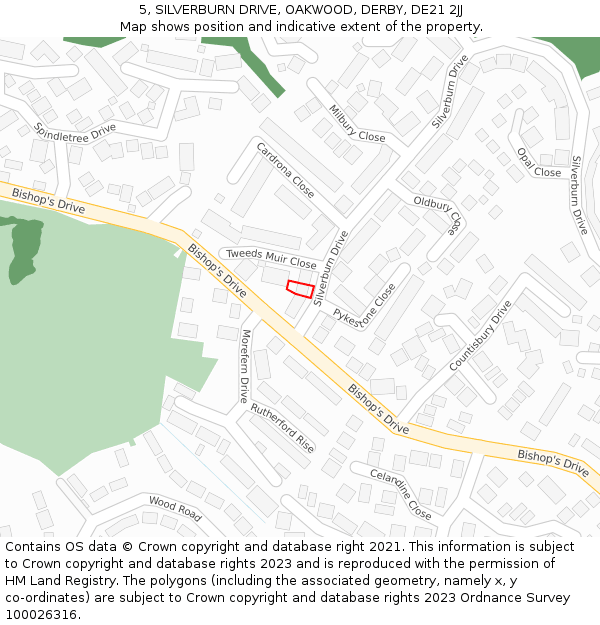 5, SILVERBURN DRIVE, OAKWOOD, DERBY, DE21 2JJ: Location map and indicative extent of plot