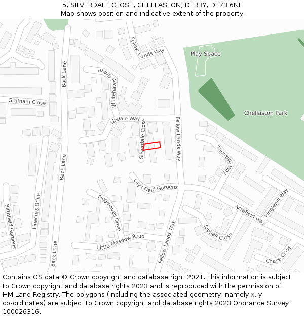 5, SILVERDALE CLOSE, CHELLASTON, DERBY, DE73 6NL: Location map and indicative extent of plot