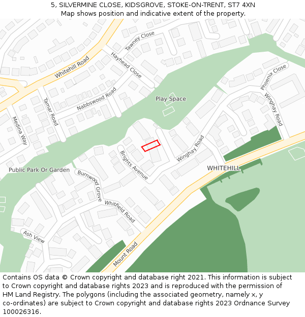 5, SILVERMINE CLOSE, KIDSGROVE, STOKE-ON-TRENT, ST7 4XN: Location map and indicative extent of plot