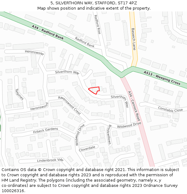 5, SILVERTHORN WAY, STAFFORD, ST17 4PZ: Location map and indicative extent of plot