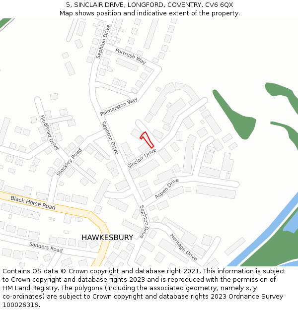 5, SINCLAIR DRIVE, LONGFORD, COVENTRY, CV6 6QX: Location map and indicative extent of plot