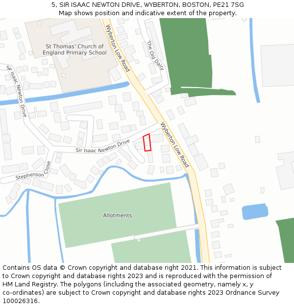 5, SIR ISAAC NEWTON DRIVE, WYBERTON, BOSTON, PE21 7SG: Location map and indicative extent of plot