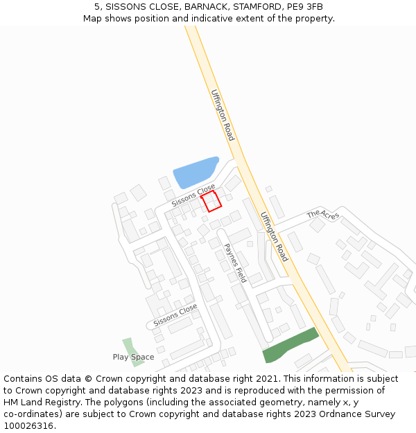 5, SISSONS CLOSE, BARNACK, STAMFORD, PE9 3FB: Location map and indicative extent of plot