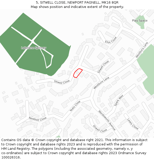 5, SITWELL CLOSE, NEWPORT PAGNELL, MK16 8QR: Location map and indicative extent of plot