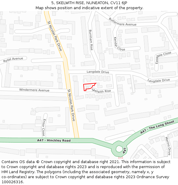 5, SKELWITH RISE, NUNEATON, CV11 6JP: Location map and indicative extent of plot