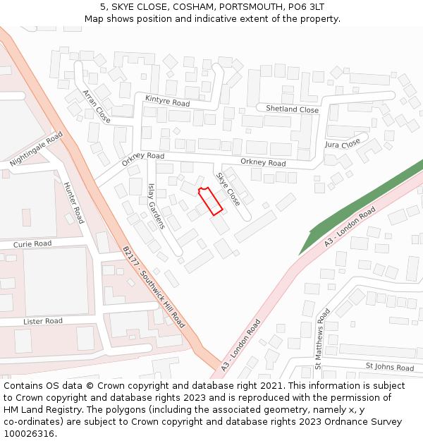 5, SKYE CLOSE, COSHAM, PORTSMOUTH, PO6 3LT: Location map and indicative extent of plot