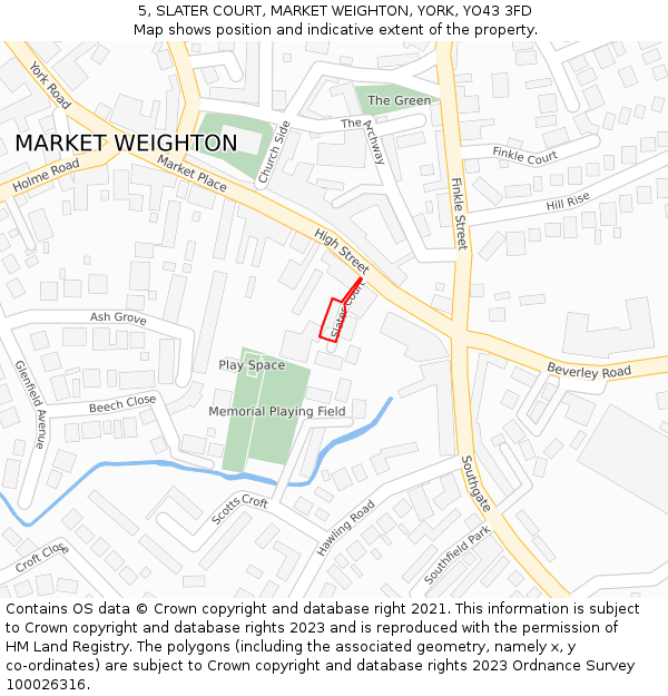 5, SLATER COURT, MARKET WEIGHTON, YORK, YO43 3FD: Location map and indicative extent of plot