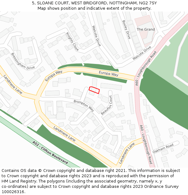 5, SLOANE COURT, WEST BRIDGFORD, NOTTINGHAM, NG2 7SY: Location map and indicative extent of plot