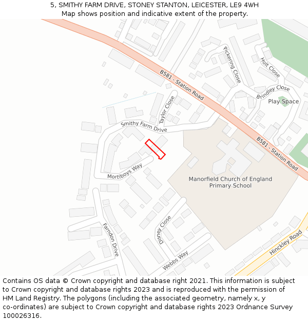 5, SMITHY FARM DRIVE, STONEY STANTON, LEICESTER, LE9 4WH: Location map and indicative extent of plot