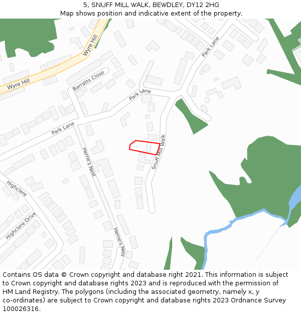 5, SNUFF MILL WALK, BEWDLEY, DY12 2HG: Location map and indicative extent of plot