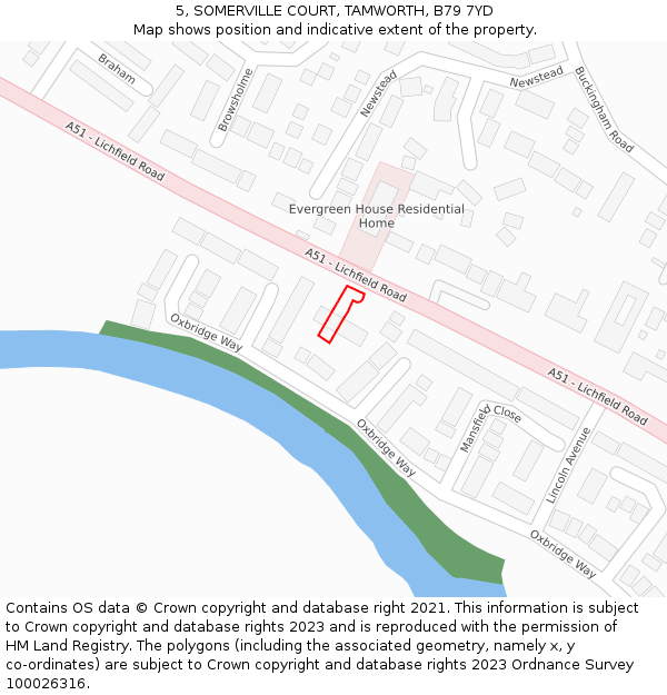 5, SOMERVILLE COURT, TAMWORTH, B79 7YD: Location map and indicative extent of plot