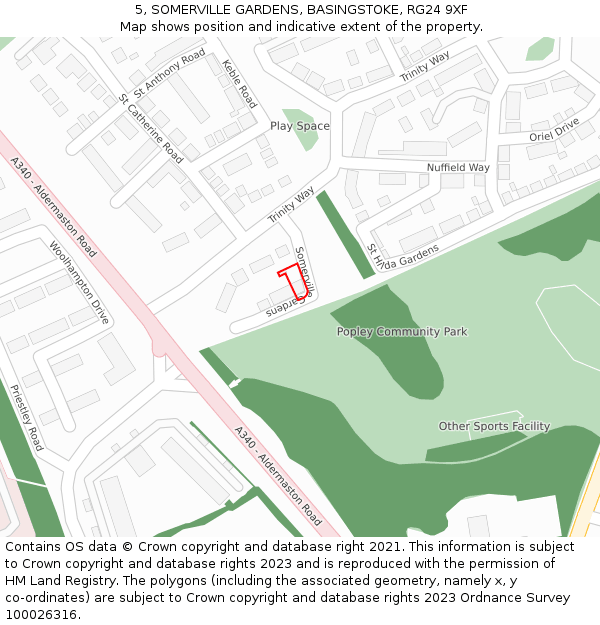 5, SOMERVILLE GARDENS, BASINGSTOKE, RG24 9XF: Location map and indicative extent of plot