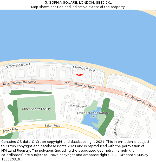 5, SOPHIA SQUARE, LONDON, SE16 5XL: Location map and indicative extent of plot