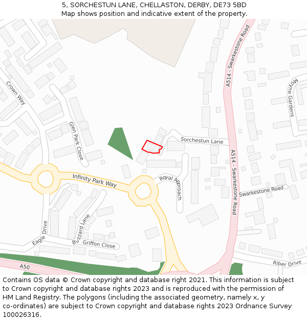 5, SORCHESTUN LANE, CHELLASTON, DERBY, DE73 5BD: Location map and indicative extent of plot