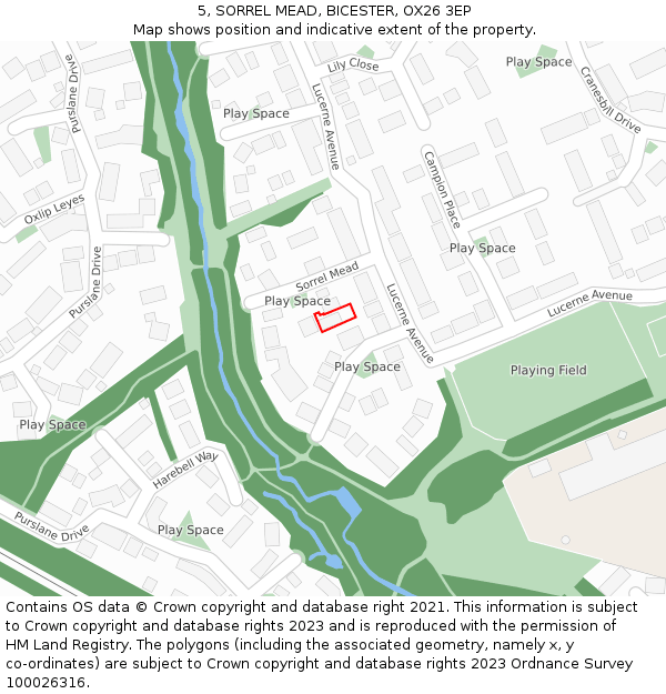 5, SORREL MEAD, BICESTER, OX26 3EP: Location map and indicative extent of plot
