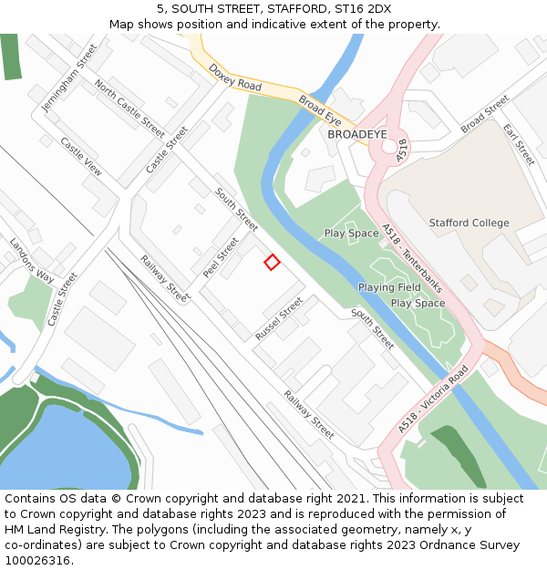 5, SOUTH STREET, STAFFORD, ST16 2DX: Location map and indicative extent of plot