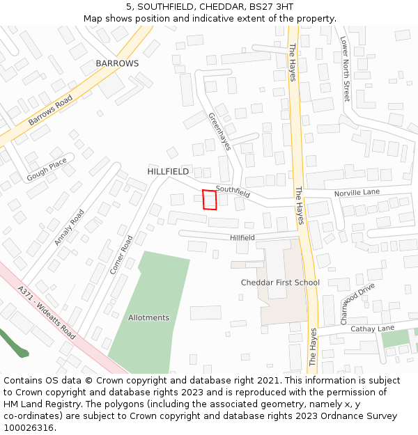 5, SOUTHFIELD, CHEDDAR, BS27 3HT: Location map and indicative extent of plot